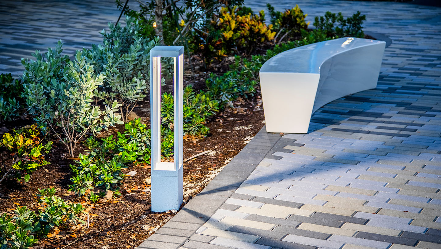 Close up of Lumiquad lighting pathway at shopping center